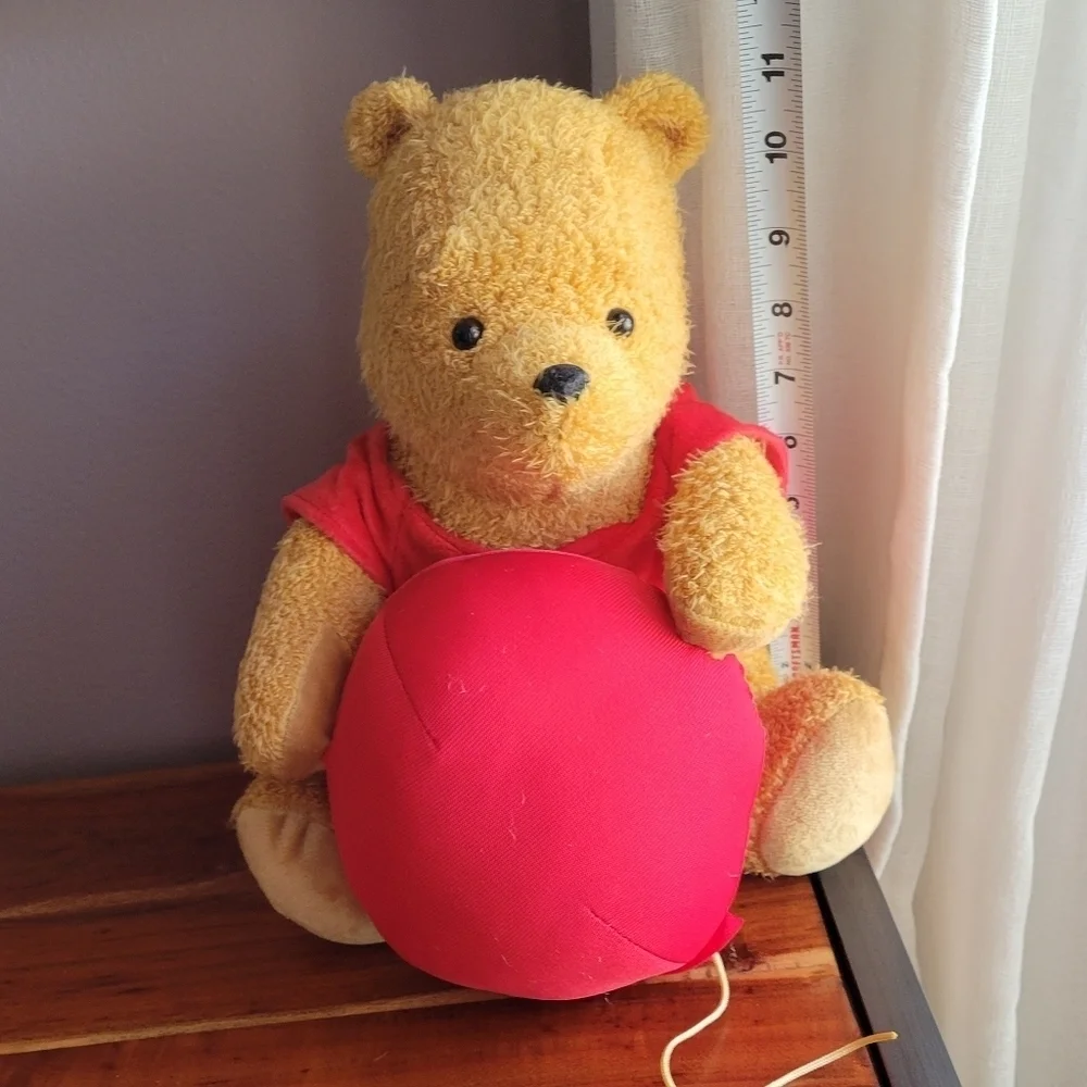 Adorable! Disney Winnie-The-Pooh Bear Plush Toy Holding a Red Ball 10.5